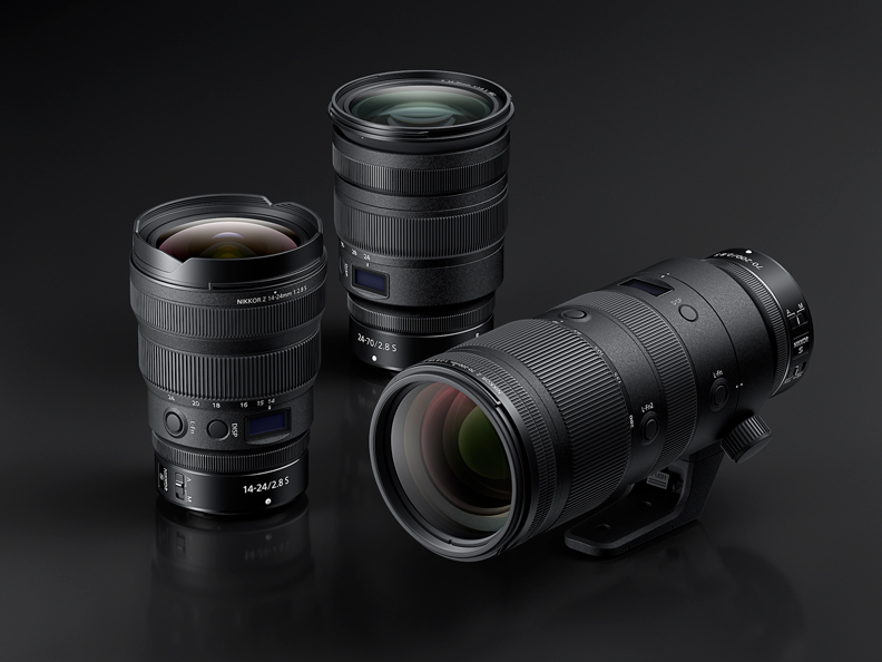 The NIKKOR Z 14-24mm f/2.8 S, NIKKOR Z 24-70mm f/2.8 S, and NIKKOR Z 70-200mm f/2.8 VR S